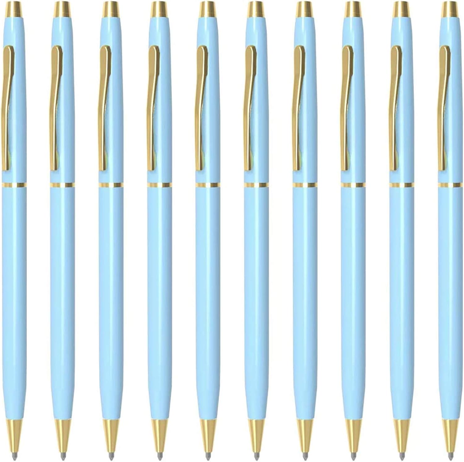Cambond Ballpoint Pens Blue Pens - Fancy Pens Black Ink 1.0 mm Medium Metal Pen Retractable Smooth Writing for Men Women Police Uniform Office Business, 10 Pack (Blue)