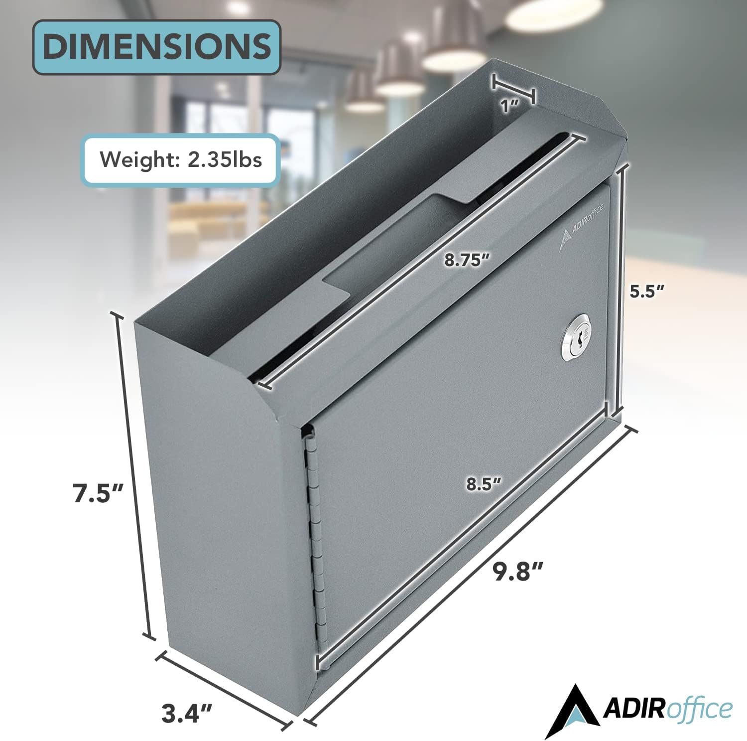 Adir Suggestion Box with Slot and Lock - Money Drop Box with Lock, Cash Dropbox - 9.8x7.5x3.4 Inches Wall Mount Donation Box - Metal Deposit Box in Gray