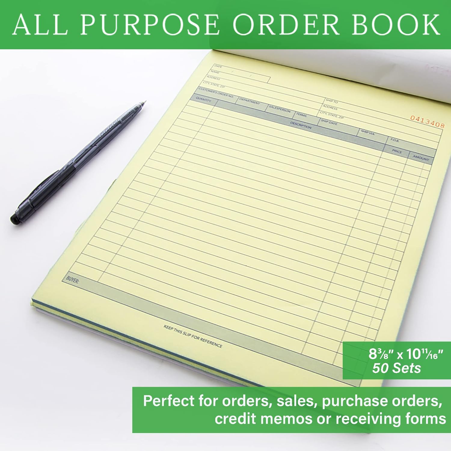 BAZIC All Purpose Order Book, 50 Sets 8 3/8" x 10 11/16" 2-Part Carbonless, White & Bound Wraparound Cover (50 Sets/Pk), 1-Pack