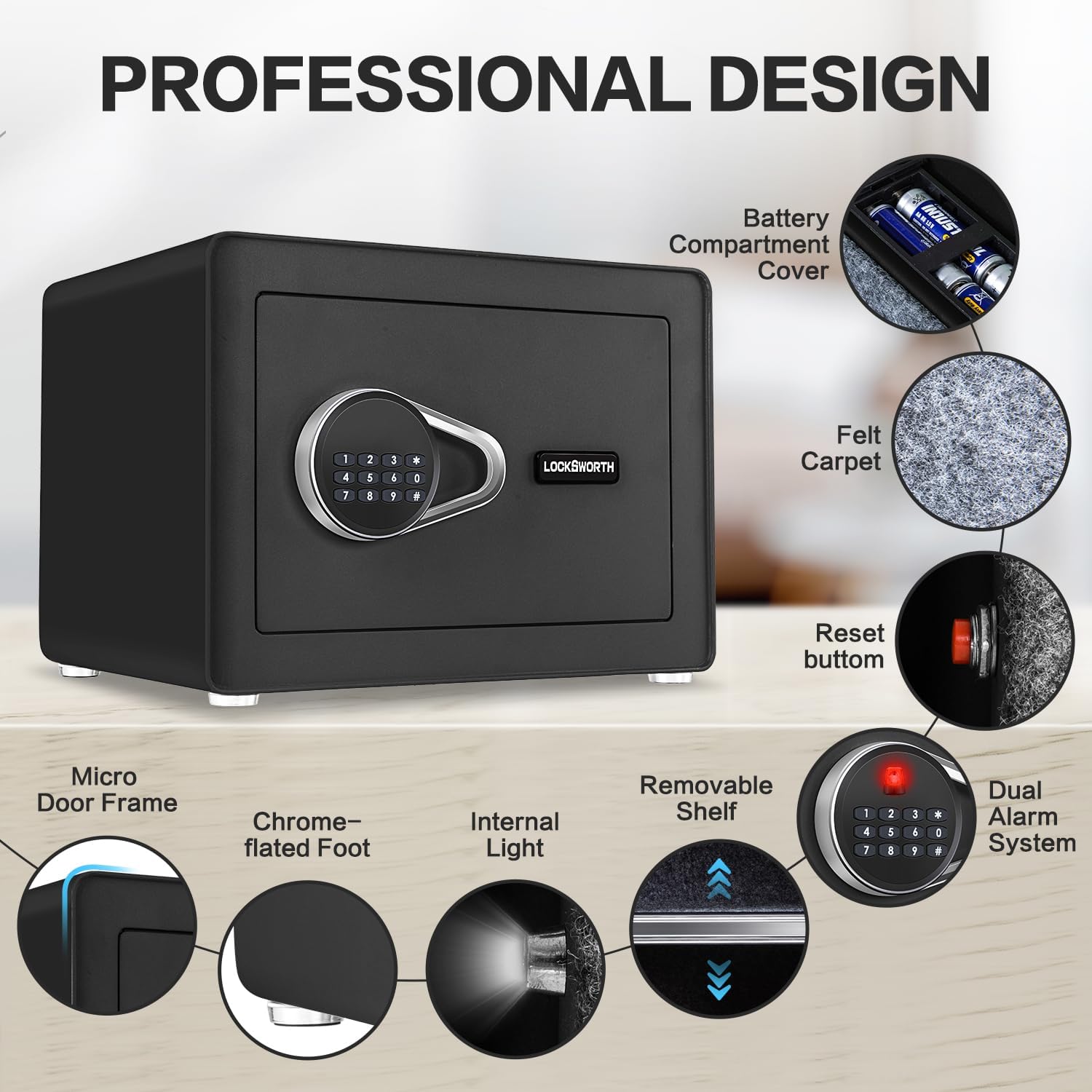 Safe for Home, 1.0 Cubic Feet Small Safe with Removable Shelf, Alarm System, Digital Electronic Security Money Box for Cash, Document, Home, Office, Hotel Use, Black, 9.84"D x 13.78"W x 9.84"H