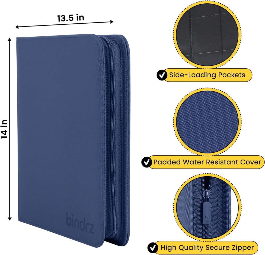 12 Pocket Zipper Binder for 480 Sleeved Trading Cards - Side Loading Pockets Album - Archival Safe Material and Compatible with TCG MTG and Sports Collectibles (Blue)