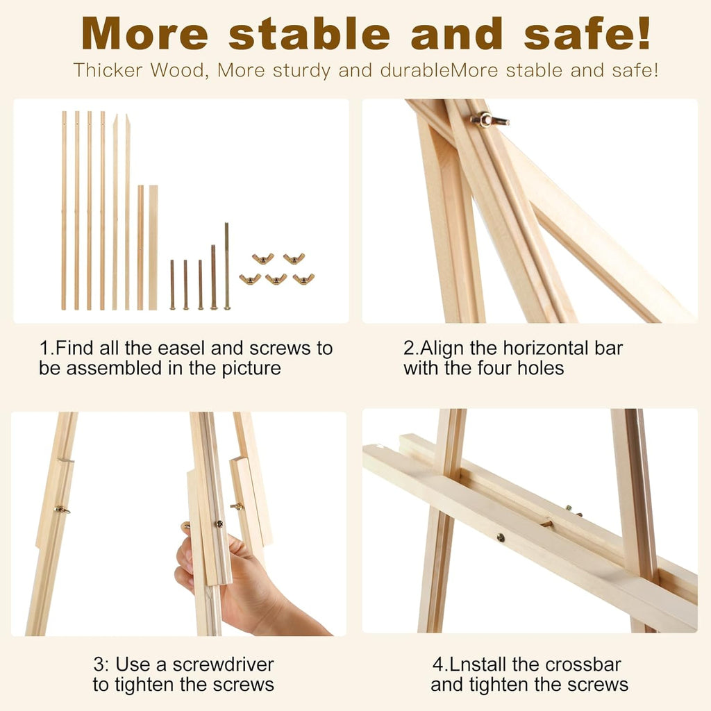 63''Wooden Tripod Display Easel Stand for Wedding Sign, Portable Tripod Wood Artist Easel