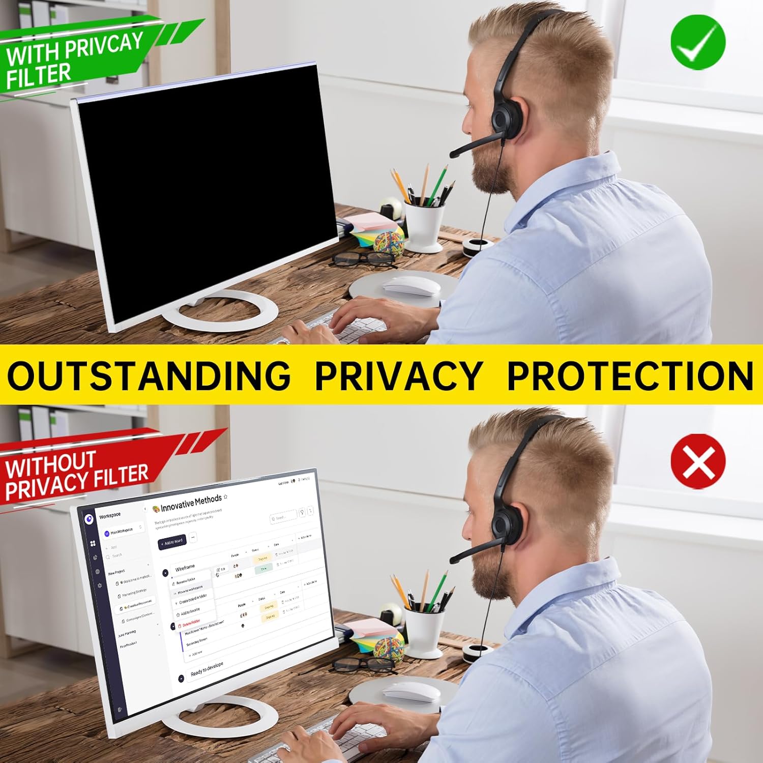 32 Inch Privacy Screen for 16:9 Computer Monitor, Anti-Blue Light Monitor Privacy Screen Filter, Anti-UV Computer Shield, Hanging Type