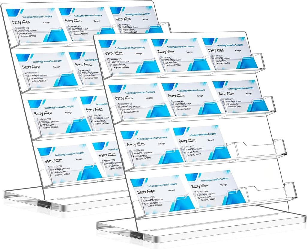 2 Pack Business Card Holder for Desk 12 Slots Freestanding Clear Acrylic Business Card Holder Display Stand Multiple Organizer for Office Meeting Exhibition Home