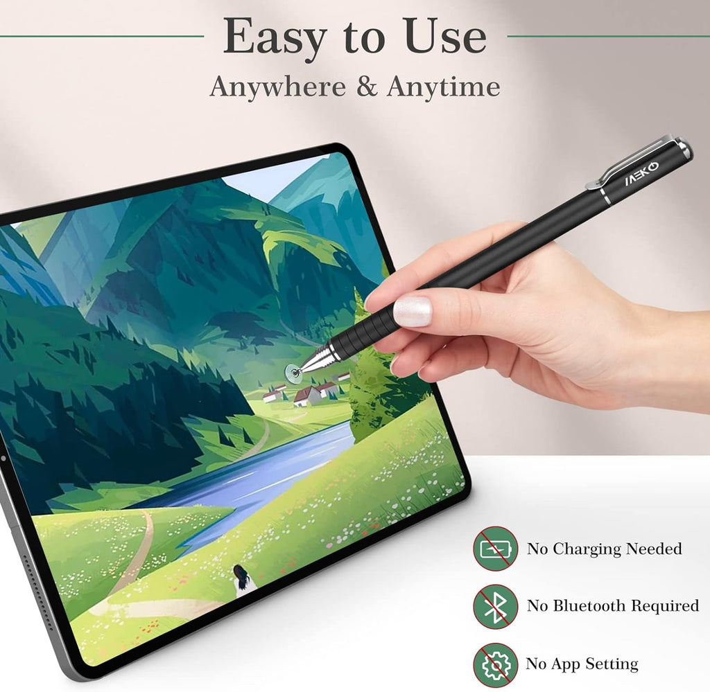 MEKO Universal Stylus,[2 in 1 Precision Series] Disc Stylus Touch Screen Pens for All Capacitive Touch Screens Cell Phones, Tablets, Laptops Bundle with 6 Replacement Tips - (2 Pcs, Black/Rose Gold)