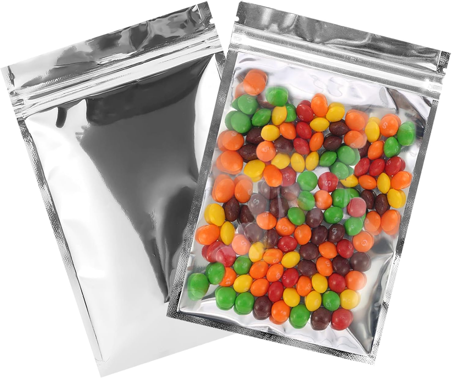 Resealable Mylar Bags | 100 Pcs 5 X 7 Inch | Smell Proof Bag Heat Seal Cute Packaging Foil Food Sealable Small Front Clear Plastic Silver for Storage Candy Beef Jerky Jewerly Product