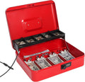 Jssmst Large Locking Cash Box with Money Tray, Metal Money Box with Combination Lock Cash Safe with Security Cable, Red