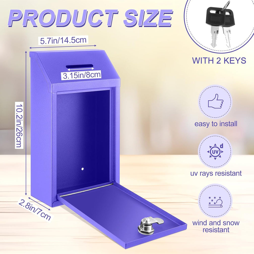 Metal Donation Cash Box Collection Safe Suggestion Box with Lock Wall Mounted Mailbox Delivery Ballot Container for Home Office Outdoor Door