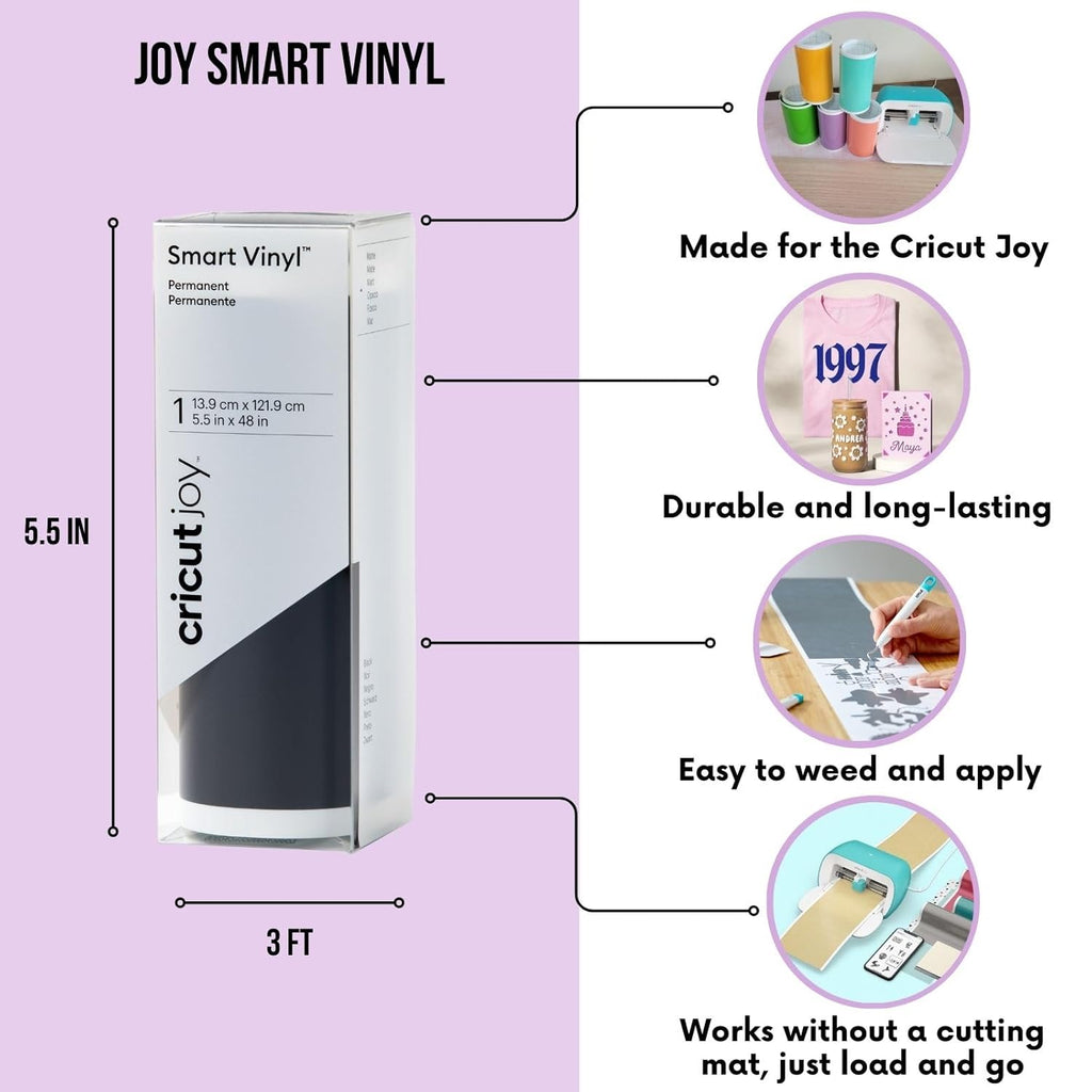 Cricut Joy Machine with Smart Vinyl Rolls, Standard Grip Cutting Mat and Joy Tool Set Bundle - Starter Kit for Stickers and Decals, Cutting Machine Set for DIY Cards, Home Decor and Craft Projects