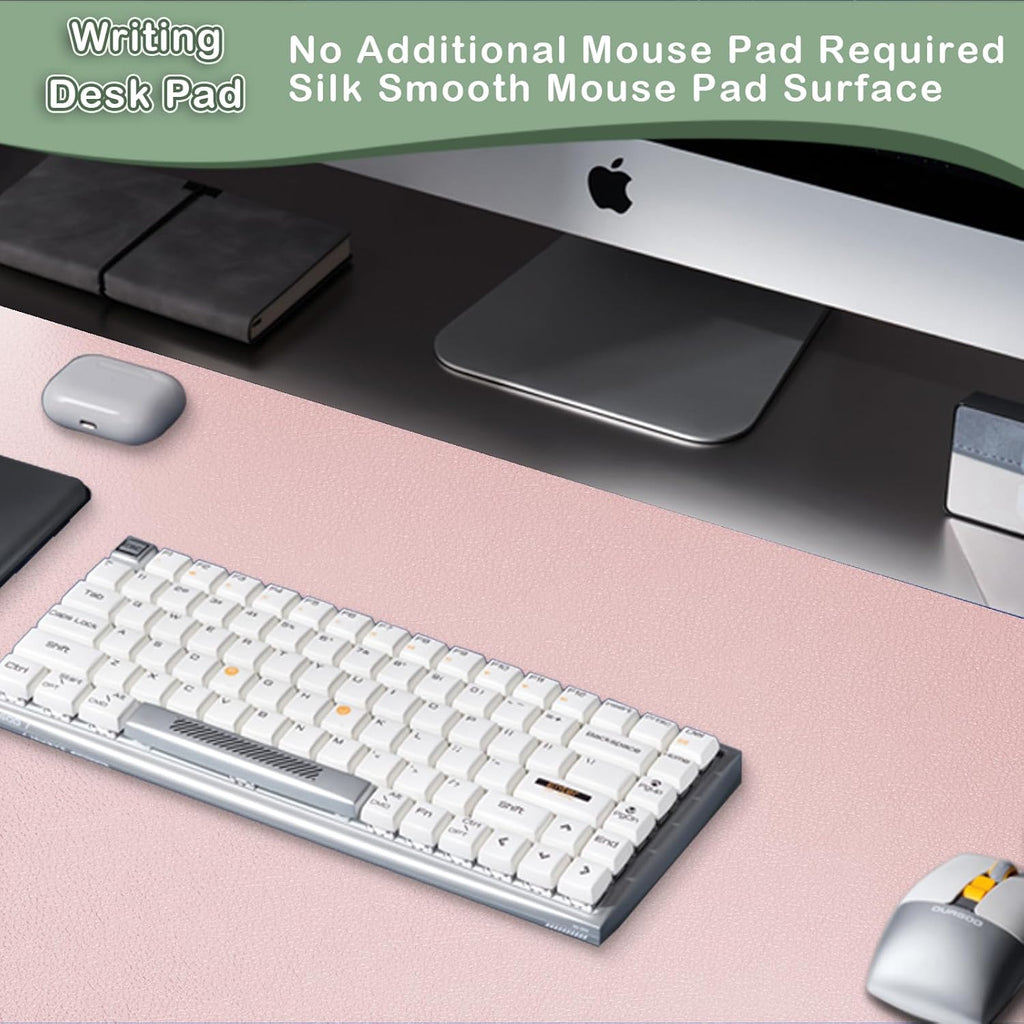 Boutilon Leather Desk Pad Protector,Non-Slip Mouse Pad,Laptop Desk Pad,Office Mouse Mat,Waterproof Leather Desk Blotter,Desk Writing Pad for Office and Home (L-Light Pink,35"x 17")