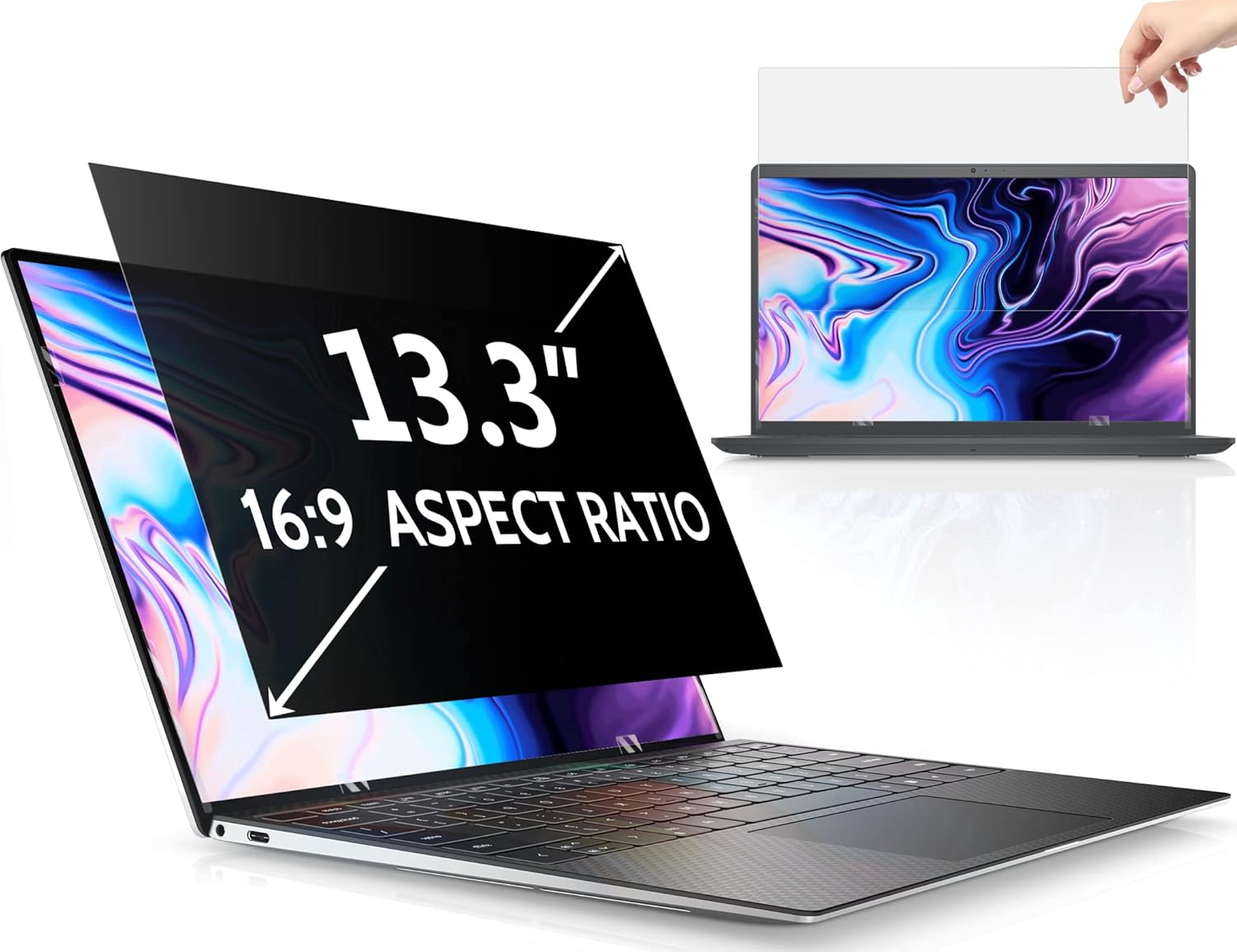 13.3 Inch Laptop Privacy Screen for 16:9 Computer Monitor, Anti Glare Blue Light Filter Protector, Removable 13 In Security Shield Compatible with Lenovo Hp Dell Acer Asus Thinkpad Envy Xps