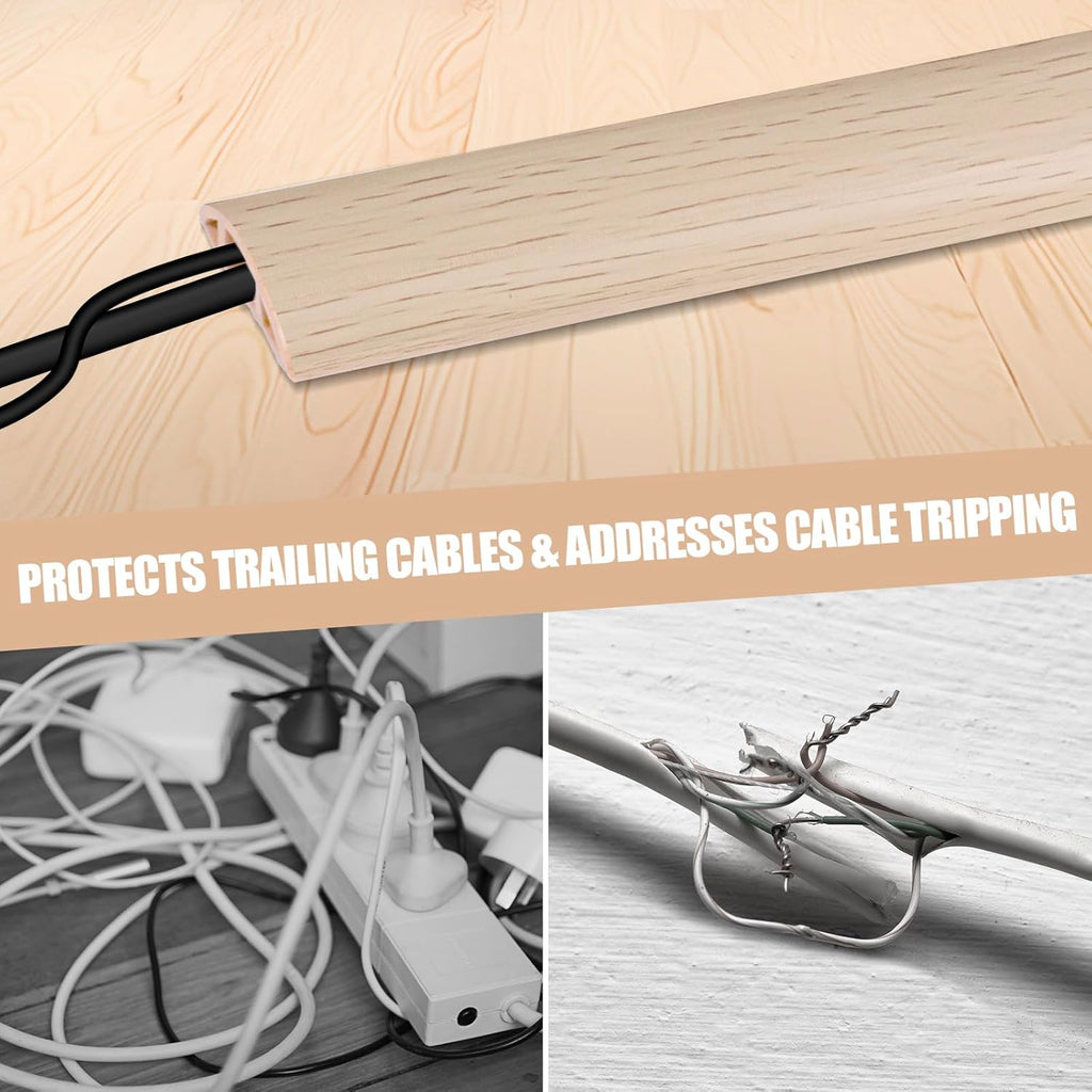 Floor Cord Cover Self Adhesive Cord Hider,3.3FT Cable Management, Extension Strip Protector for Wires, Prevent Cable Trips for Offices, Gyms, Exhibitions Cavity:0.39"(W) x 0.27"(H) Yellow Wood