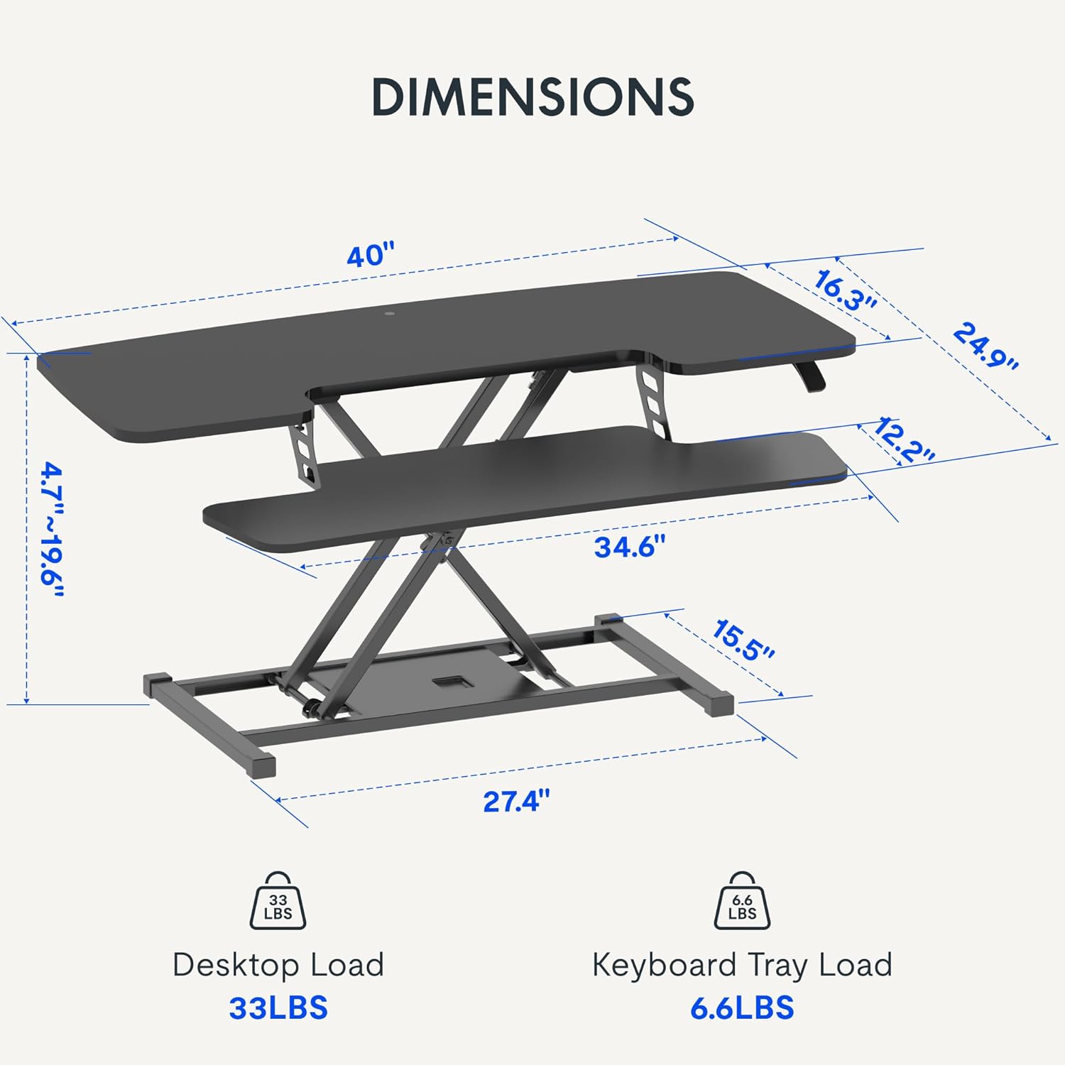FLEXISPOT 40" Wide Standing Desk Converter Sit to Stand up Riser Height Adjustable Computer Workstation with Spacious 2-Tier Desktop, Black