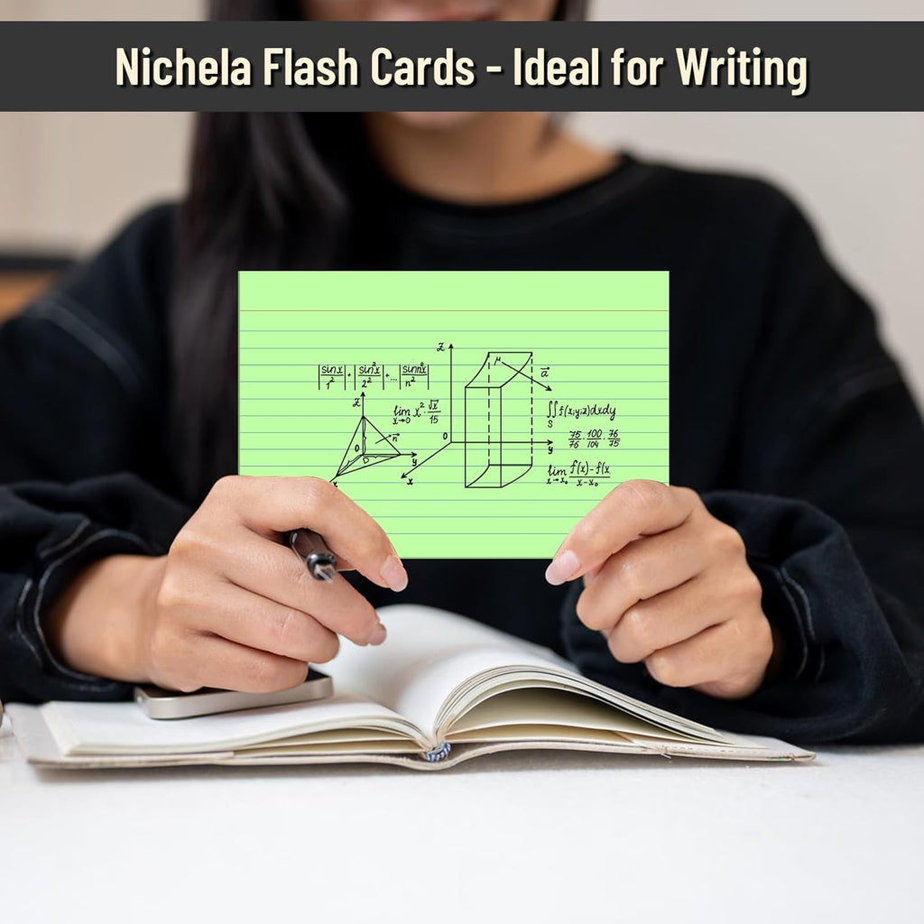 200 Pcs Index Cards 4 x 6 Inch Ruled Green Index Cards, College Ruled Flash Cards for School, College, Office and Home Organization, Durable Study To Do List Note Cards with Ruled Lines, 5 Pack of 40