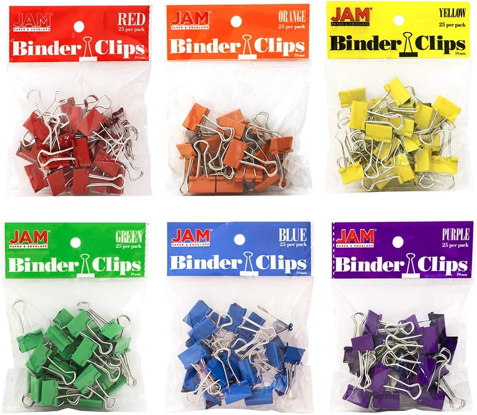 JAM PAPER Colorful Binder Clips - Small - 3/4 Inch (19 mm) - Assorted Binderclips - 6 Packs of 25