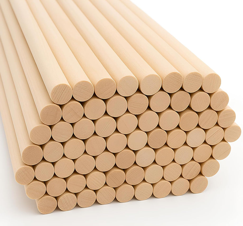 ALBO Wooden Dowel Rods 100 PCS 1/4" x 12" Inch Round Wood Sticks for Crafts, DIY Projects and Macrame Hardwood Assorted Bouquet Sticks Cake Dowels for Tiered Cakes