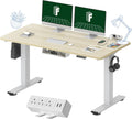 FLEXISPOT EN2 Whole-Piece Standing Desk with Clamp Power Strip, 55 x 28 Electric Stand Up Height Adjustable Desk with Cable Management (White Frame + 55" White Wood Grain Desktop, 2 Packages)