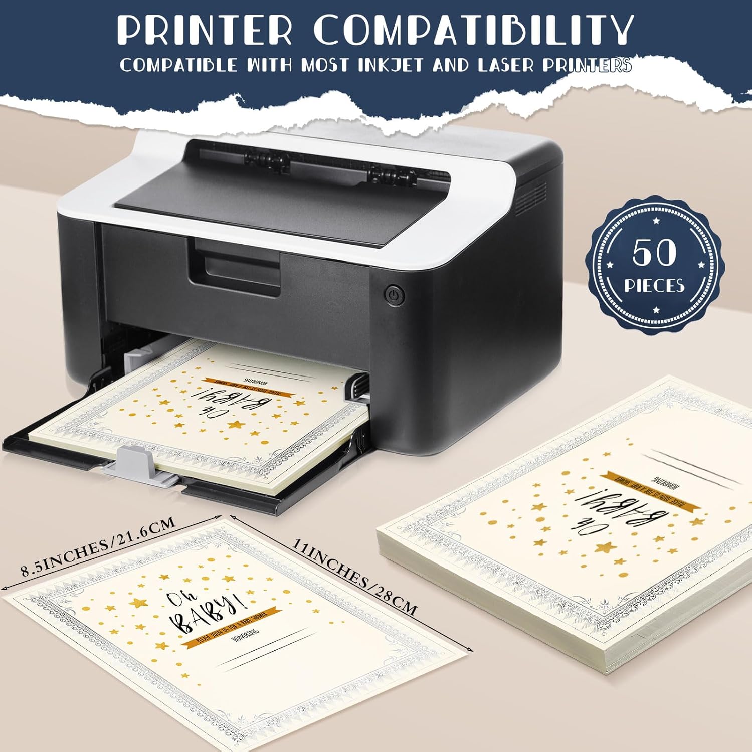 Fainne 50 Sets Certificate Kit Includes 50 Pcs 9.5 x 12 Inch Certificate Holders 50 Pcs Letter Size Papers 50 Pcs Foil Award Seals Diploma Covers for Appreciation(Navy Blue, Silver)