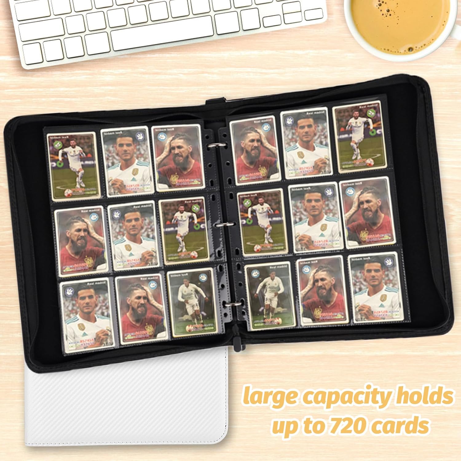 9 Pocket Card Binder, Premium Zip Trading Card Binder, 720 Double Sided Pocket PU Card Collection Binder, Collector Card Album, Card Folder for MTG, TCG, Sports Cards, Game Cards (White)