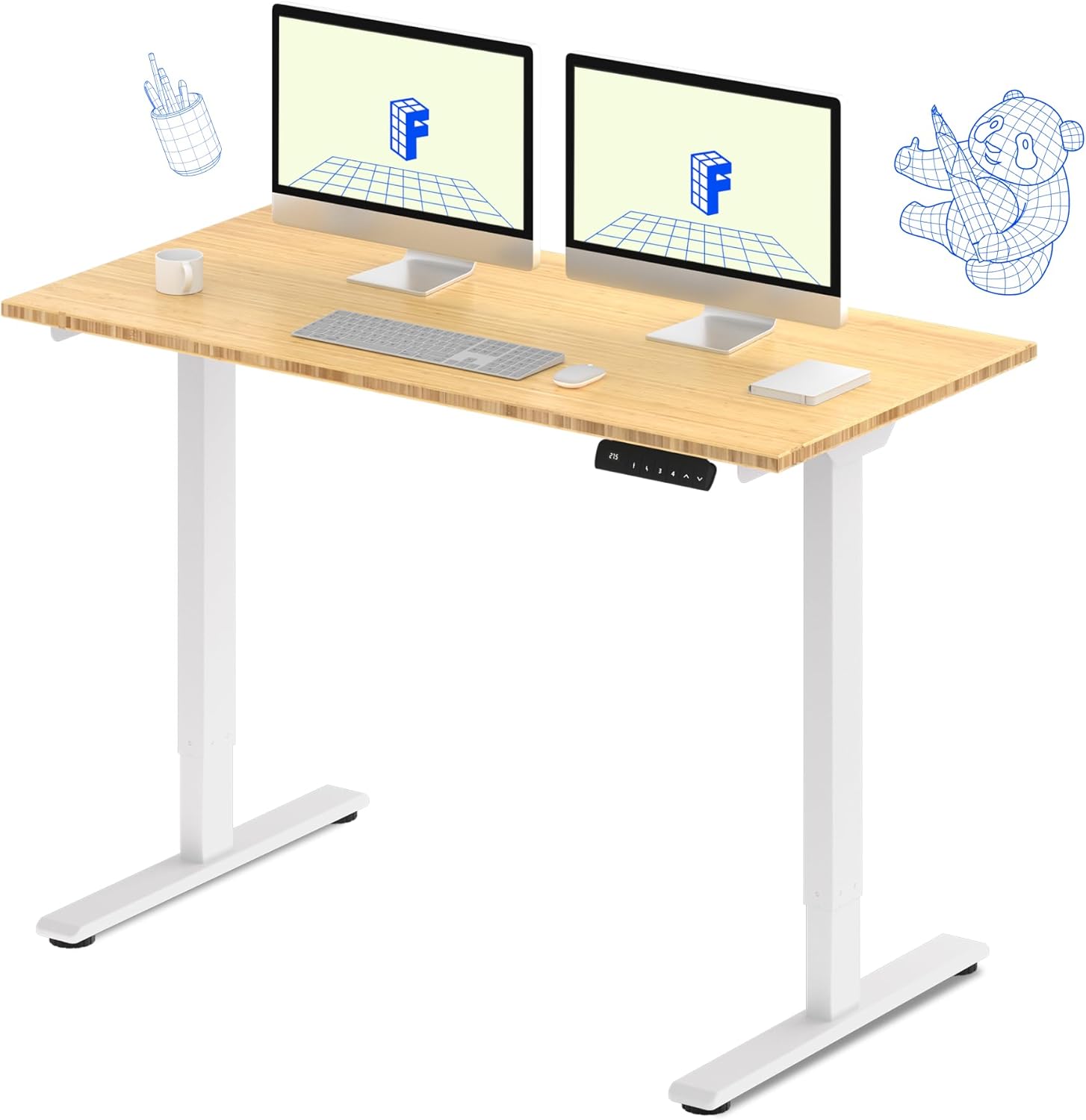 FLEXISPOT E3 Bamboo Dual Motor 55x28 Inch Electric Height Adjustable Standing Whole-Piece Board Desk Sit Stand Up Desk (White Frame + Bamboo Desktop)