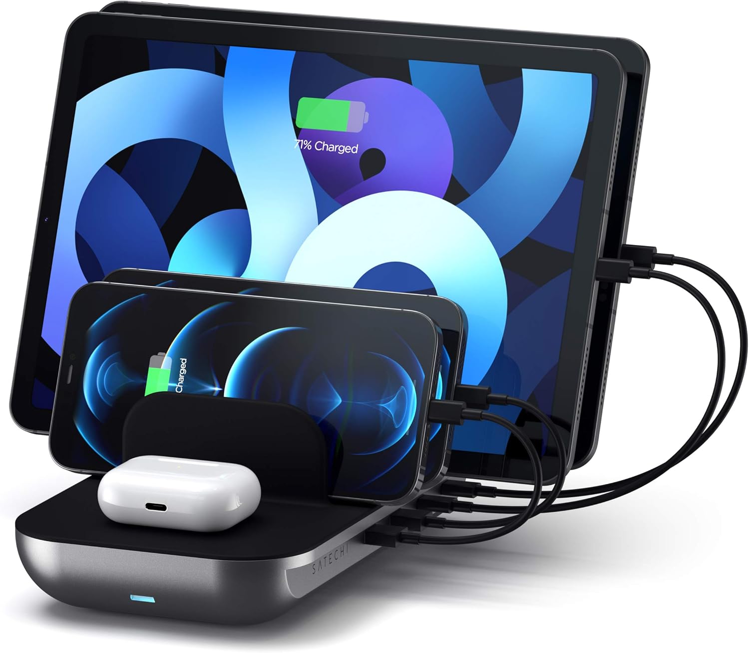 Satechi Multi Device Charging Station with Wireless Charging - for iPad Air/Pro M4/M3/M2/M1, MacBook Air/Pro M4/M3/M2/M1, iPhone 17 to 12 Series, AirPods, AirPods Pro, Apple Watch, and More