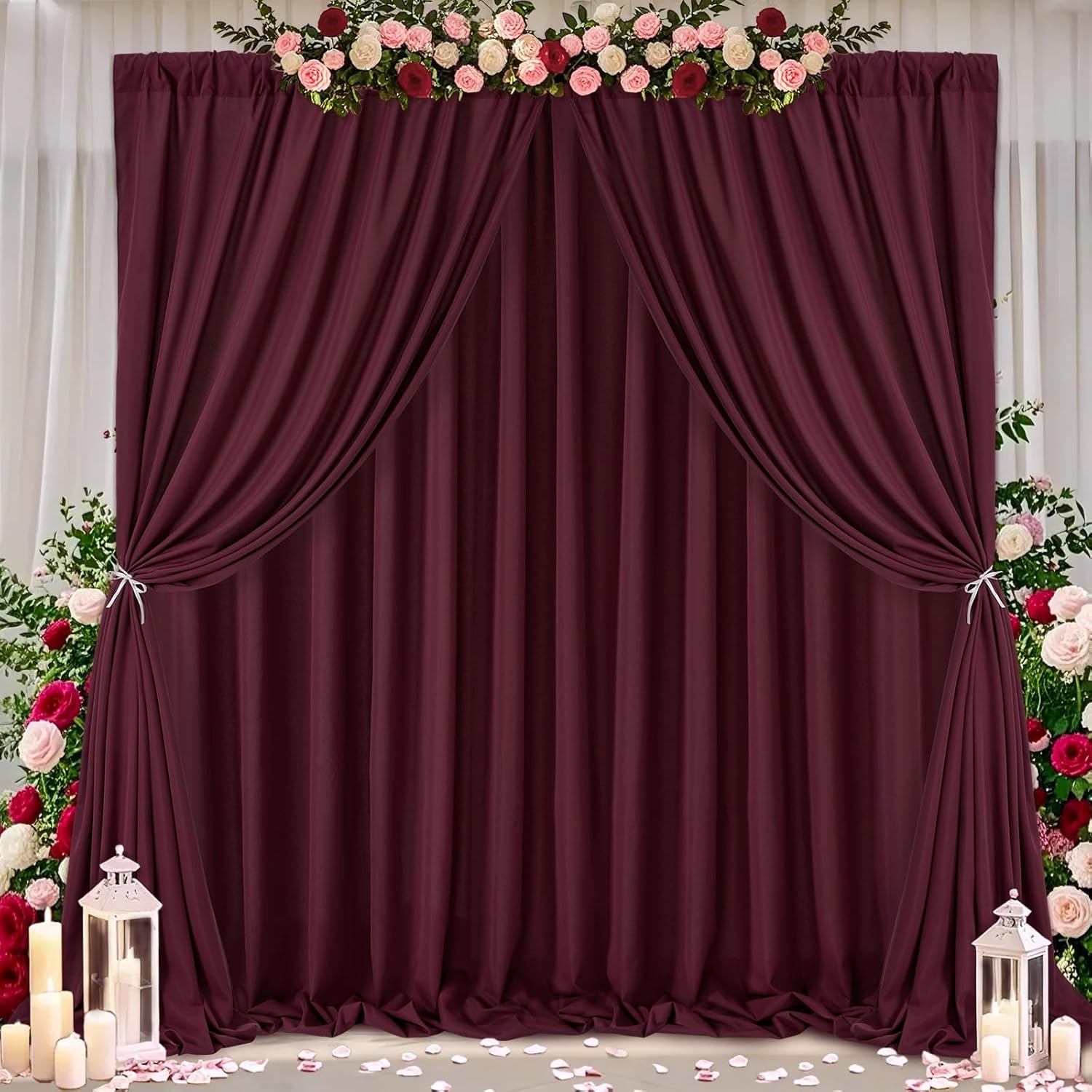 Burgundy Backdrop Curtains Photo Booth Background 2 Panels 5ft x 10ft Polyester Fabric Drapes for Wedding Party Anniversary Ceremony Decorations
