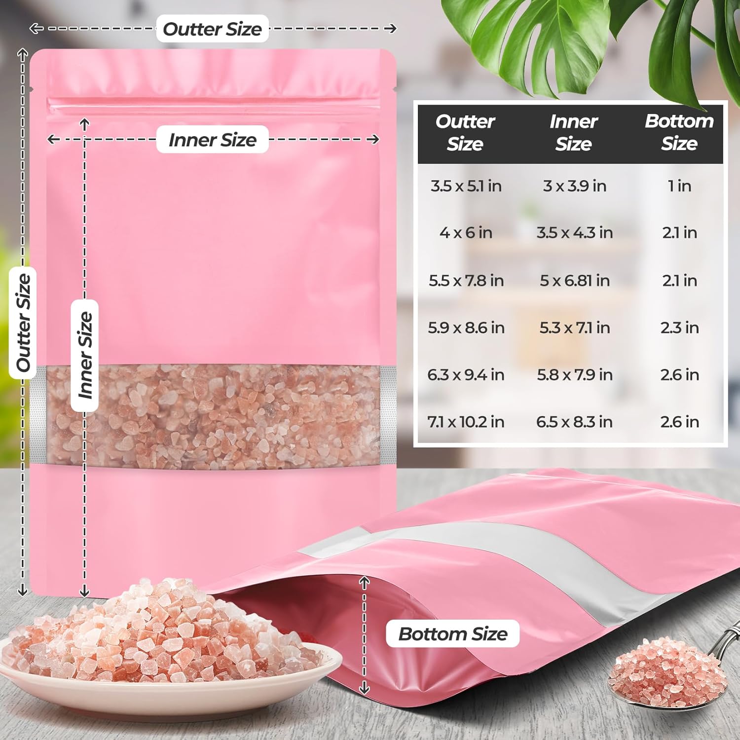 Funfery 100 Pcs Smell Proof Packaging Bags,Mylar Clear Bags for Food Storage,Sealable Bag for Packaging,Stand Up Pouches with Window,ReSealable Bag for Small Business,Cookies,Candy(Pink,4.7x7.9in)