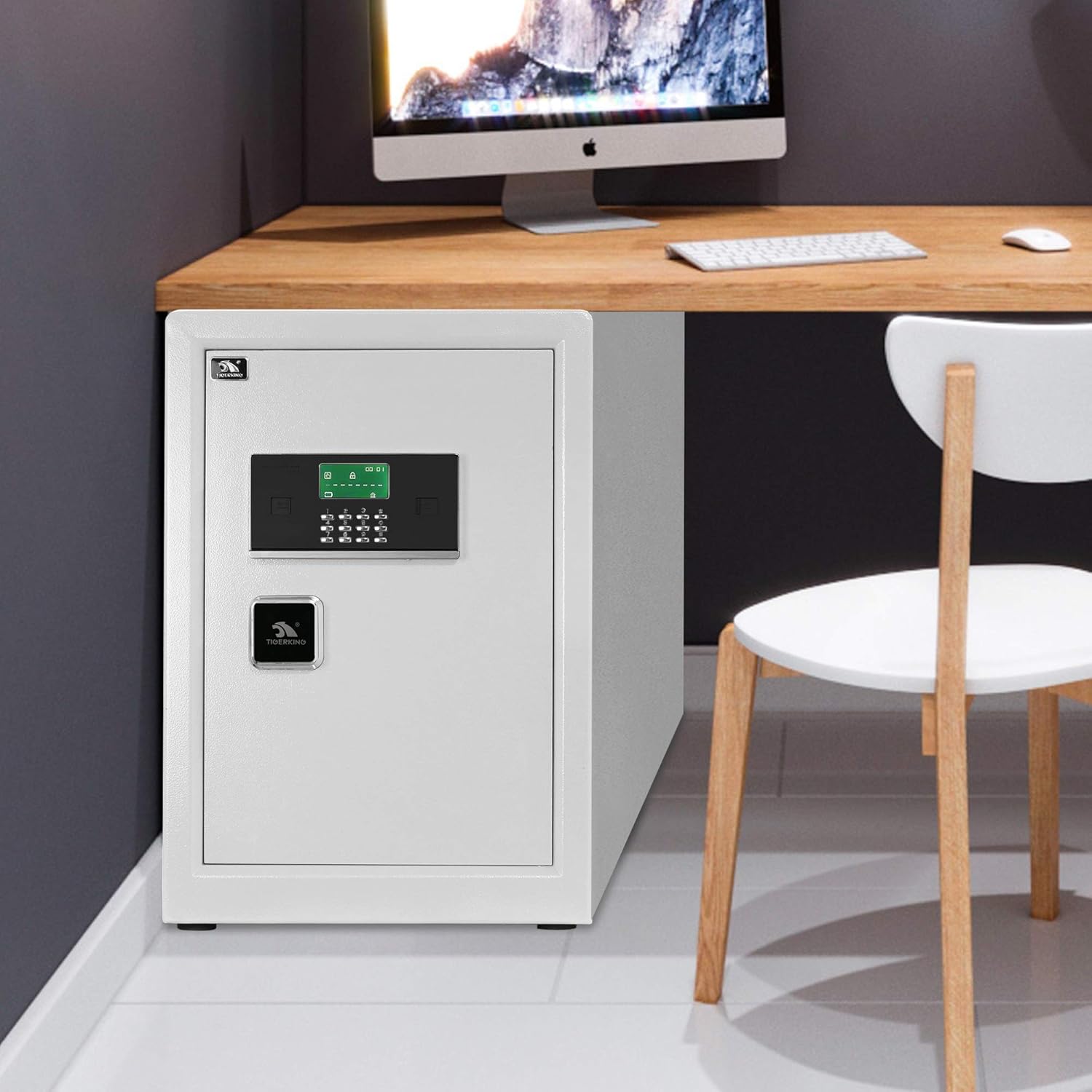 TIGERKING Safe Box,Home Safe,Large Security Box with Double Safety Key Lock and Password for Money and Document,3.7 Cubic White