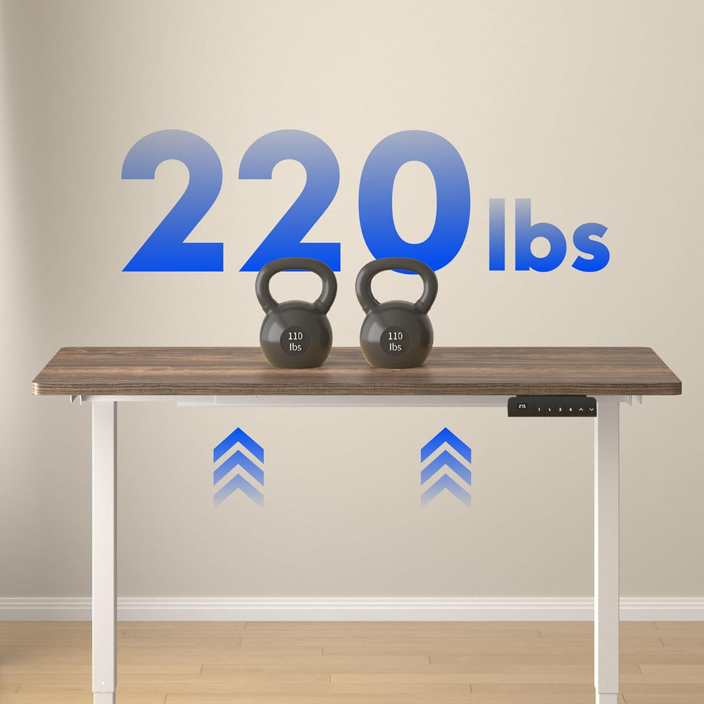 FLEXISPOT E3 Dual Motor Electric Standing Desk 55x28 Inch Whole-Piece Board Height Adjustable Electric Sit Stand Desk (White Frame +Brown Wood Grain Desktop, 2 Packages)