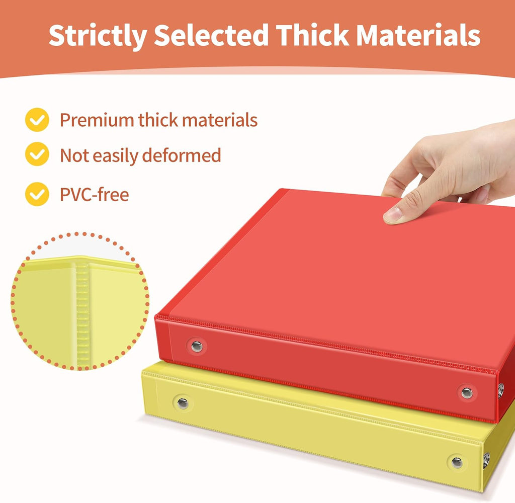 SUNEE 1/2 Inch Binders 3 Ring 6 Pack, 3 Ring Binders Half Inch Clear View PVC-Free (Fit 8.5x11 Inches) for School Binder or Office Binder Supplies, Classic 6 Colors