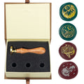 Moon Wax Seal Stamp Set with 4 PCS Removable Brass Heads and 1 Wooden Handle, Star Moon Sealing Wax Stamp for Cards Invitations