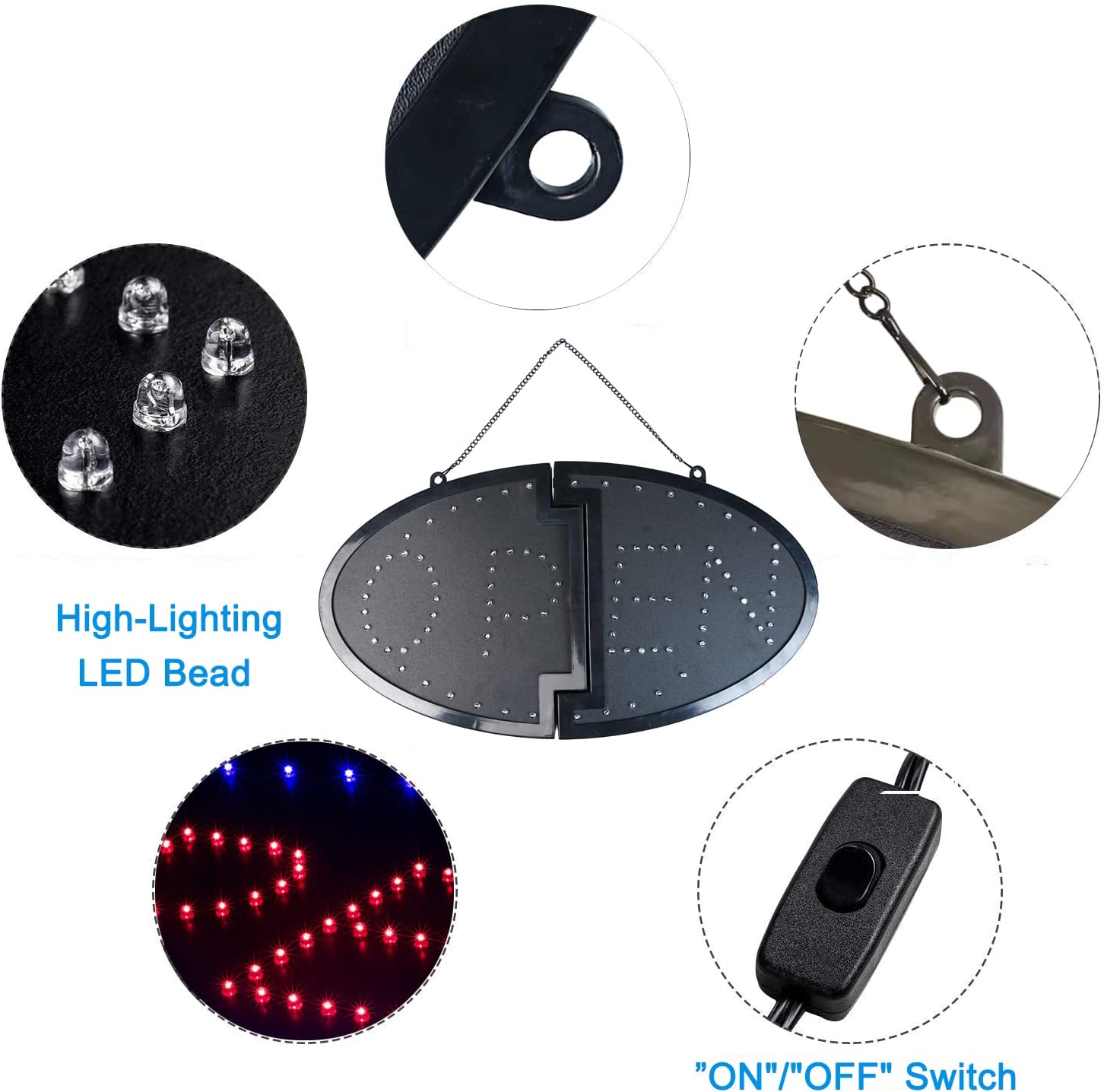 KEBE LED Open Sign, 19"x10" Bright High Visibility Advertisement Board Electric Display Sign Flashing Light for Business Walls Window Shop Bar Hotel, Two Modes