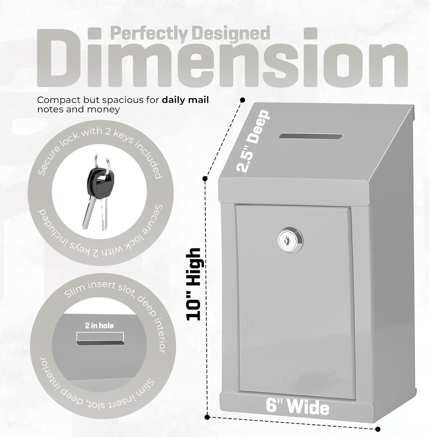 Metal Donation Box-Suggestion Box with Slot and lock-Cash Lock box for Money-Secure Drop Box-Comment and ballot voting box-comes with pre-drilled holes for easy wall mounting 10 X 6 X 2.5"(Off White)