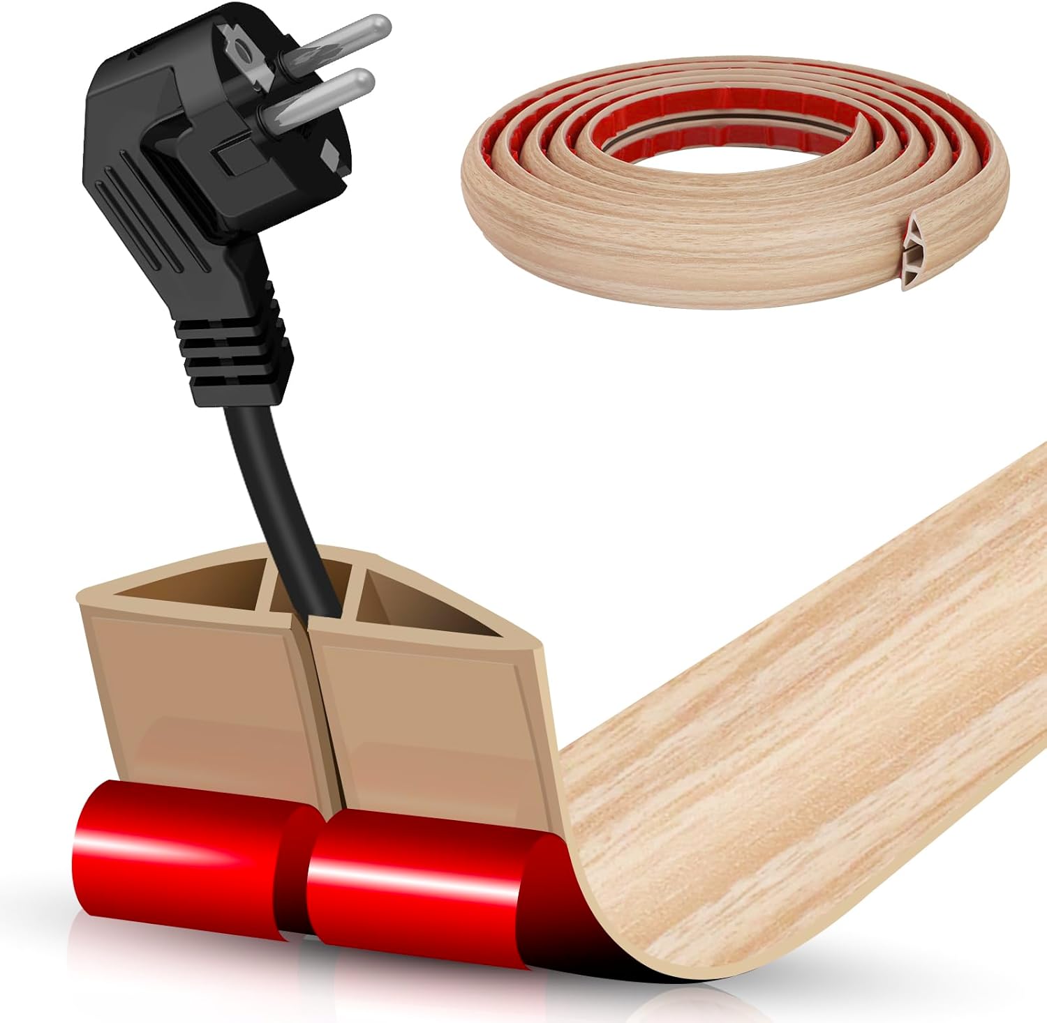 Floor Cord Cover Self Adhesive Cord Hider,10FT Cable Management, Extension Strip Protector for Wires, Prevent Cable Trips for Offices, Gyms, Exhibitions Cavity:0.39"(W) x0.27(H) WoodLightyellow