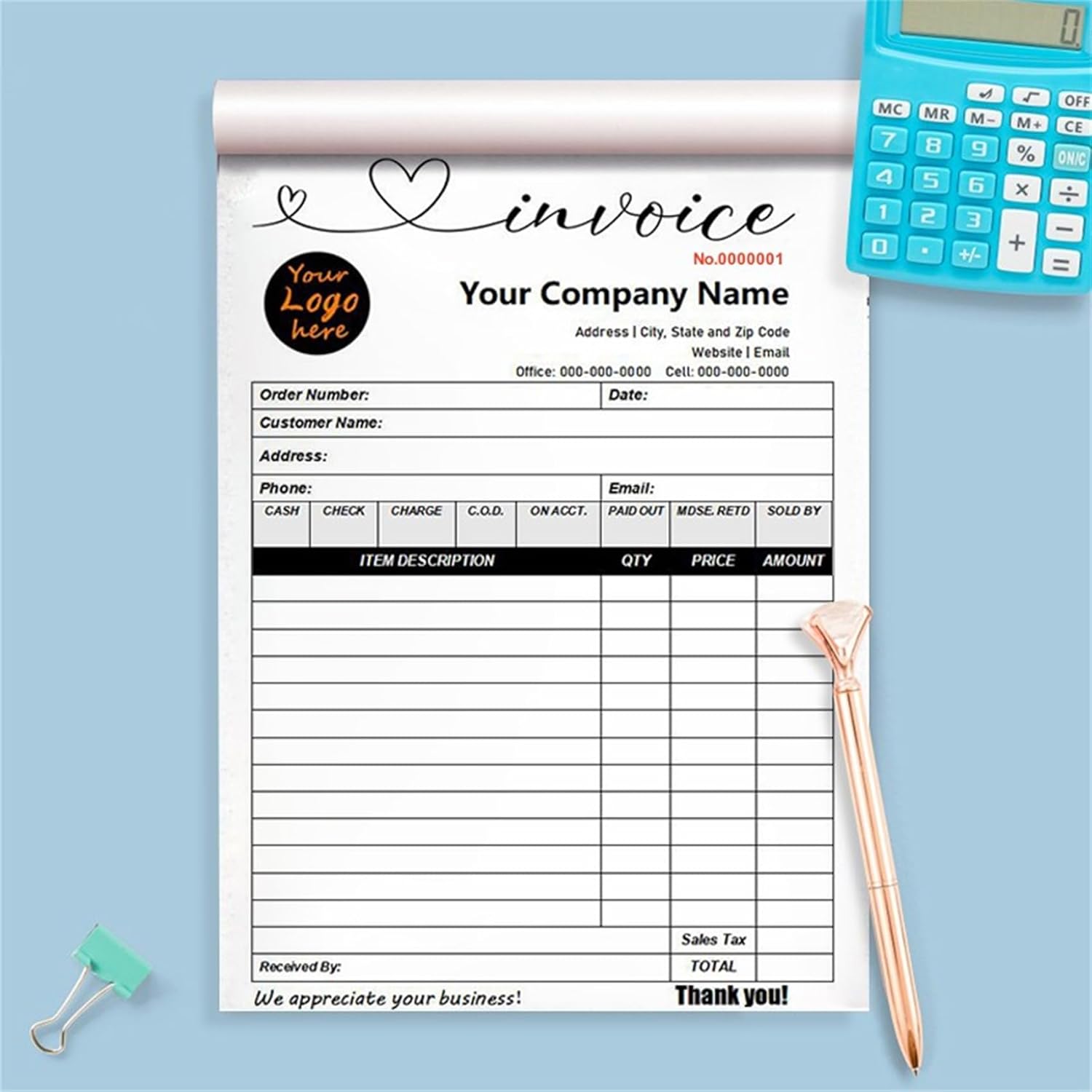 Custom Invoice Book in 3-Part /2-Part Receipt Book with Carbon Copies Personalized Carbonless Service Invoice Form Books Sales Order Book with Company Name Logo Address,F-Invoice Book
