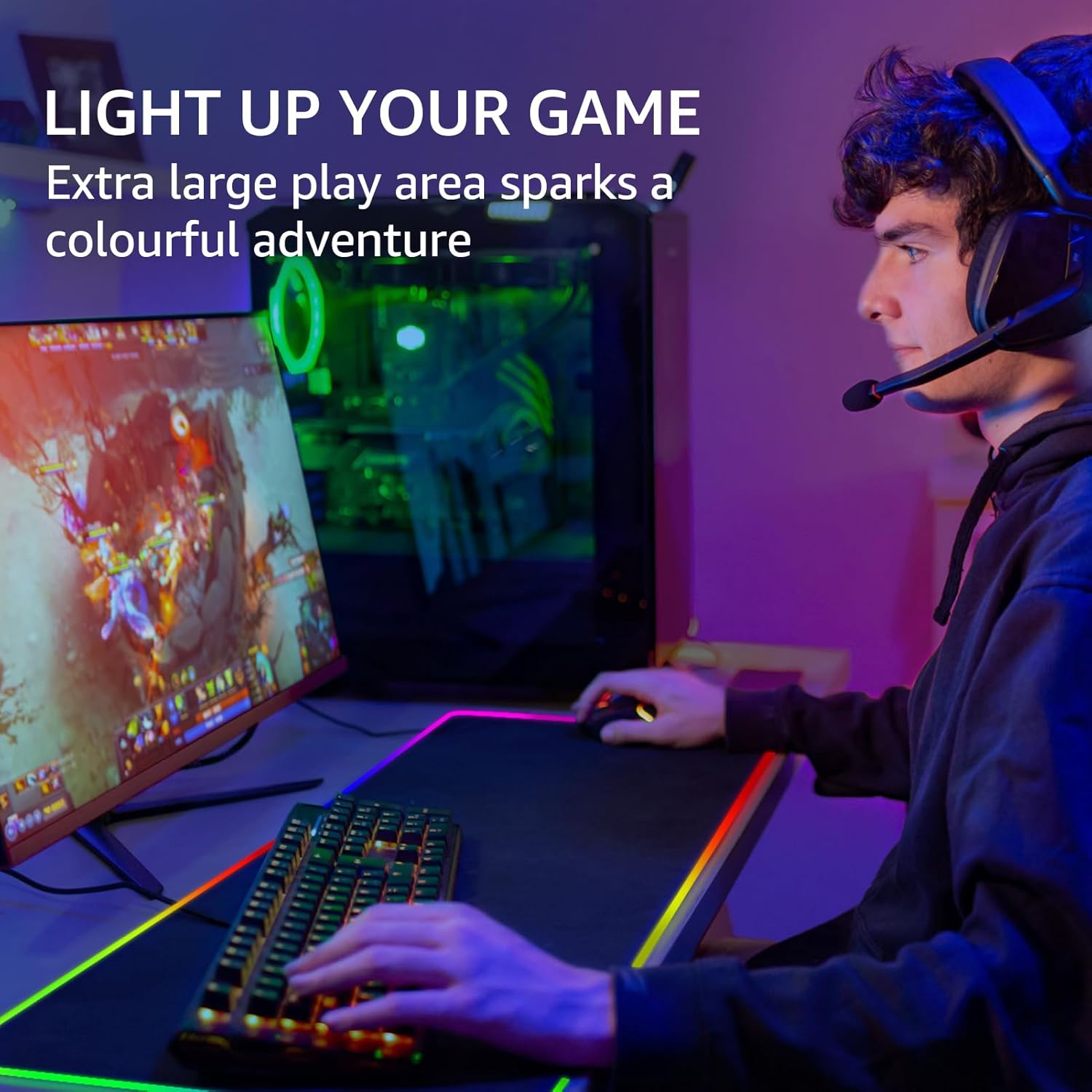 KTRIO RGB Large Gaming Mouse Pad with Stitched Edges, Superior Micro-Weave Cloth, Non-Slip Base, Water Resist Coating, 31.5 x 11.8 in, RGB Black