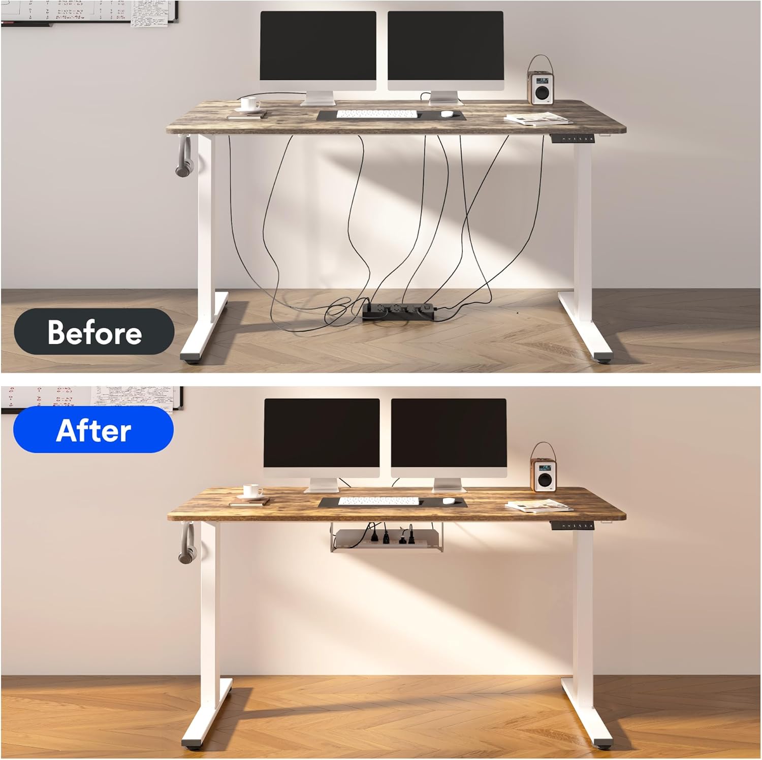 FLEXISPOT EN2 Whole-Piece Standing Desk with Clamp Power Strip, 48 x 24 Electric Stand Up Height Adjustable Desk with Cable Management (Black Frame + 48" Black Walnut Desktop, 2 Packages)