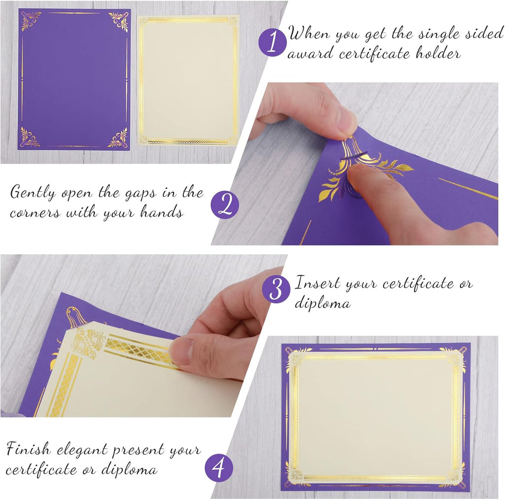 Fainne 50 Sets Certificate Kit Includes 50 Pcs 9.5 x 12 Inch Certificate Holders 50 Pcs Letter Size Papers 50 Pcs Foil Award Seals Diploma Covers for Appreciation(Purple, Gold)