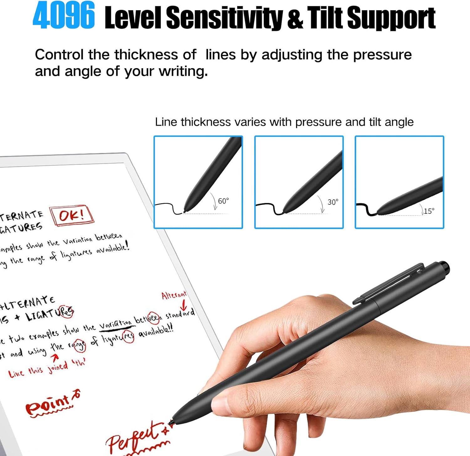 EMR Stylus Compatible with Remarkable 2, Replacement Digital Pen with Eraser, 4096 Pressure Levels, Tilt Support,Palm Rejection,Pencil Holder(3 Pen Tips)