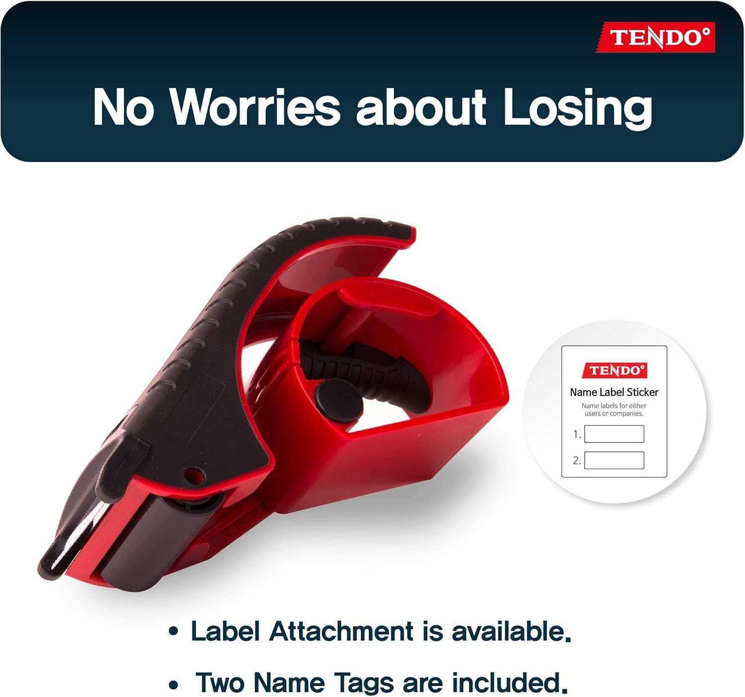 Heavy Duty Shipping Tape Dispenser: TENDO° Essential Line – Reusable, Replaceable, Eco-Friendly 2’’ Master Piece Dispenser with Patented 10° Sloped Chromium Blades - P-1200 (3th Gen.)_Red