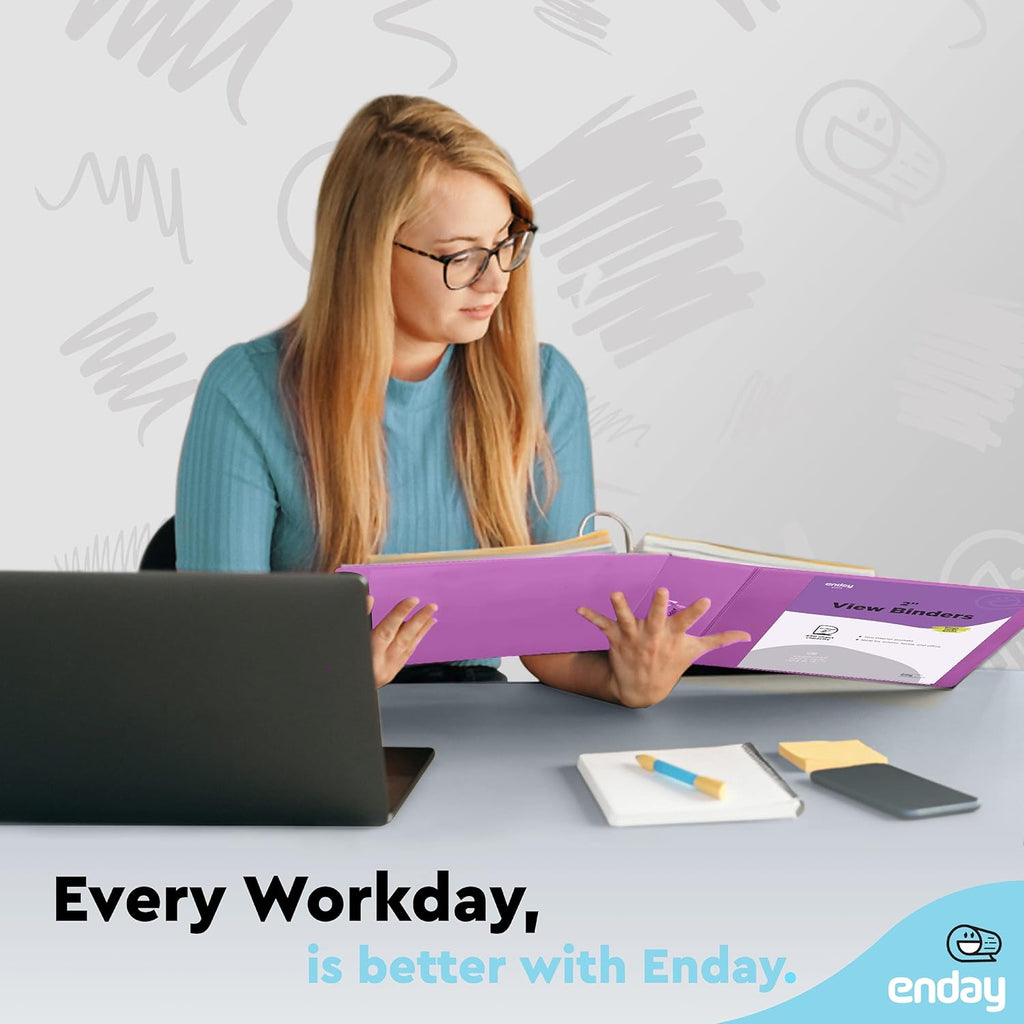 3 Slant D-Ring Binder 2 Inch Binder Purple, 2 in Clear View Cover w/ 2 Inside Pockets, Heavy Duty Colored School Supplies Binders Also Available in Blue, Pink, Red, Green, Grey (12 PC)–by Enday