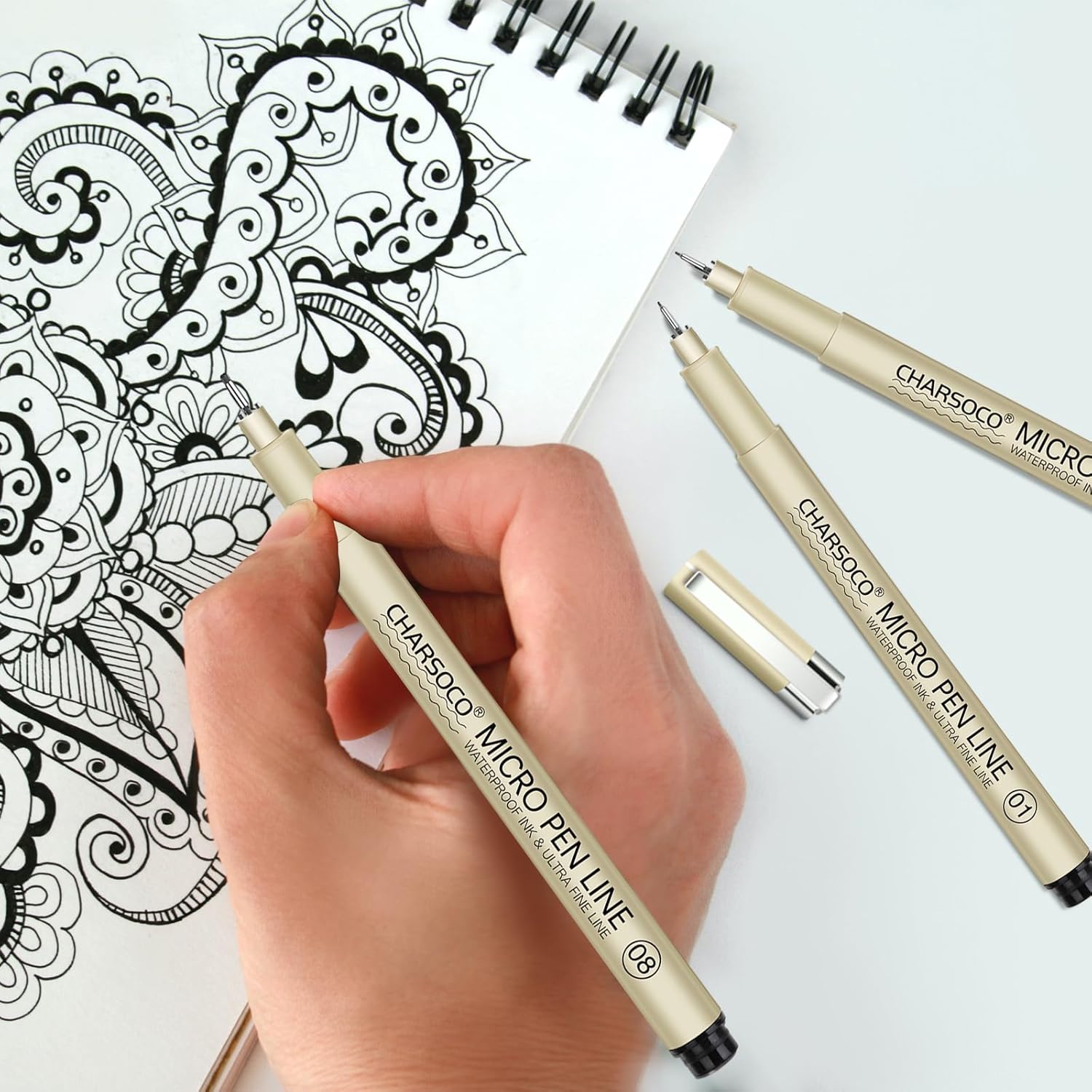 10 Micro Pen, 6 Pack Black Fine Point Pen with Waterproof Archival Ink, 1mm Fineliner Ink Pens for Artist Illustration, Sketching, Anime, Manga, Technical Drawing and Scrapbooking
