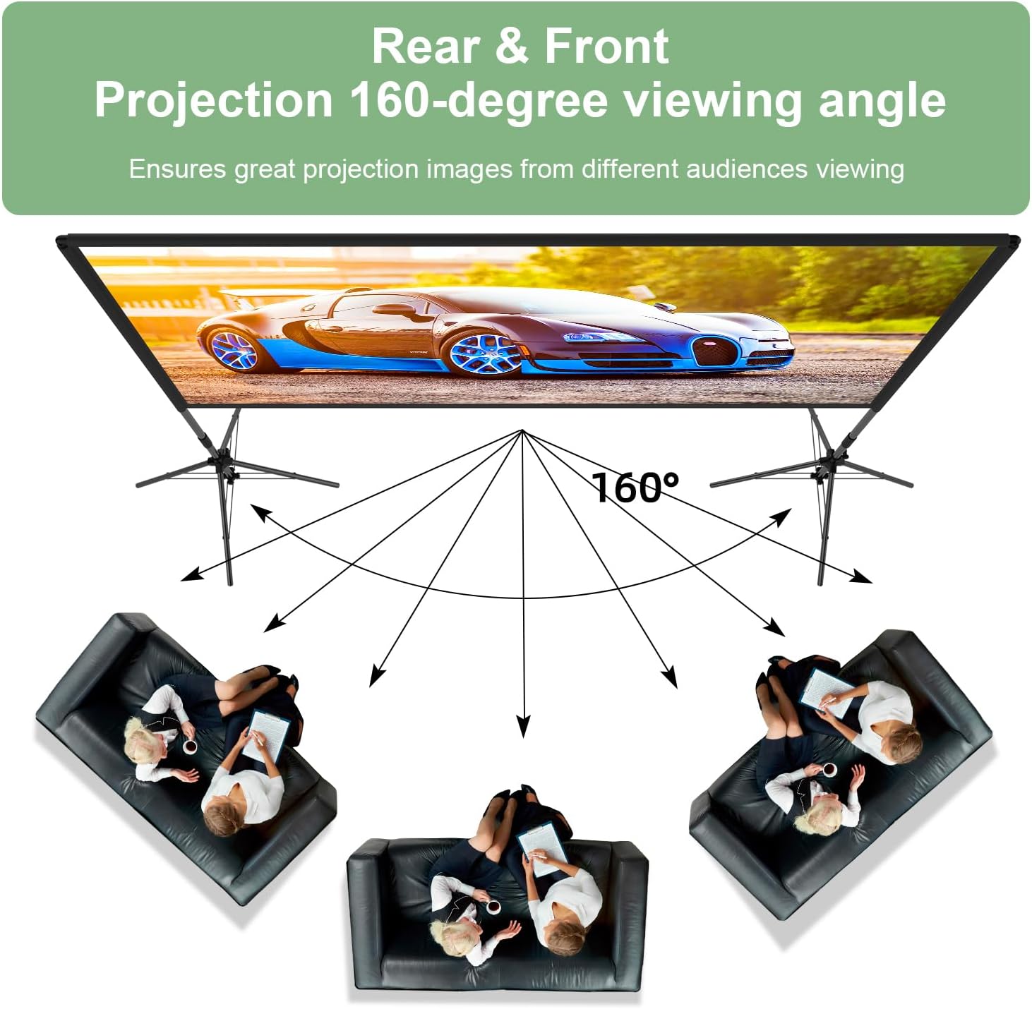 Projector Screen with Stand,DUYIKJ 120 inch Portable Outdoor Indoor Projector Screen Rear Front Projection Screen Lightweight Movie Screen16:9 4K HD with Four-Legged Frame Carry Bag for Home Theater