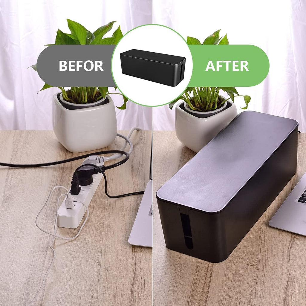 Cable Management Box, Large Cord Organizer Box to Hide Power Strip & Under Desk,TV Computer Wires Cable Organizer Hider Box with Cable Clips&Reusable Cable Ties for Home/Office(Black)