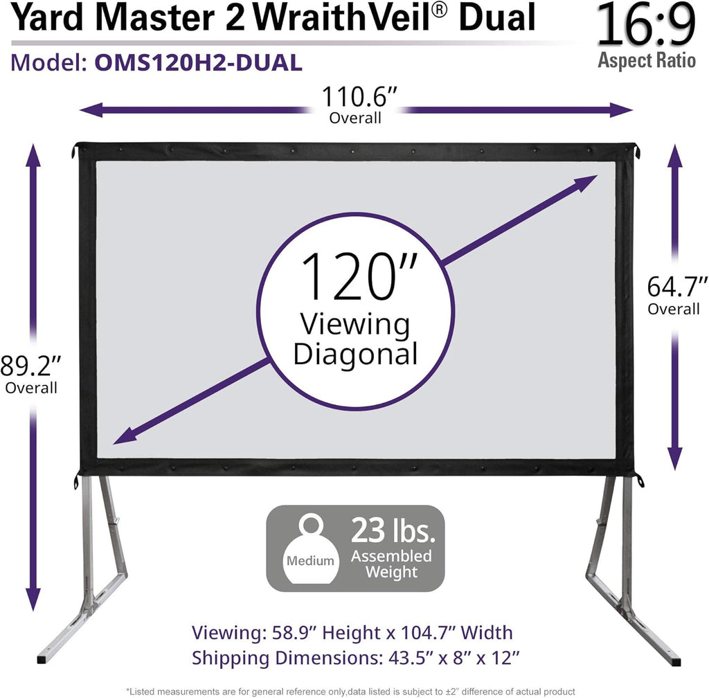 Elite Screens Yard Master 2 DUAL Projector Screen, 120-INCH 16:9, Front and Rear 4K/8K Ultra HD, Active 3D, HDR Ready Indoor and Outdoor Projection, OMS120H2-Dual |US Based Company 2-YEAR WARRANTY