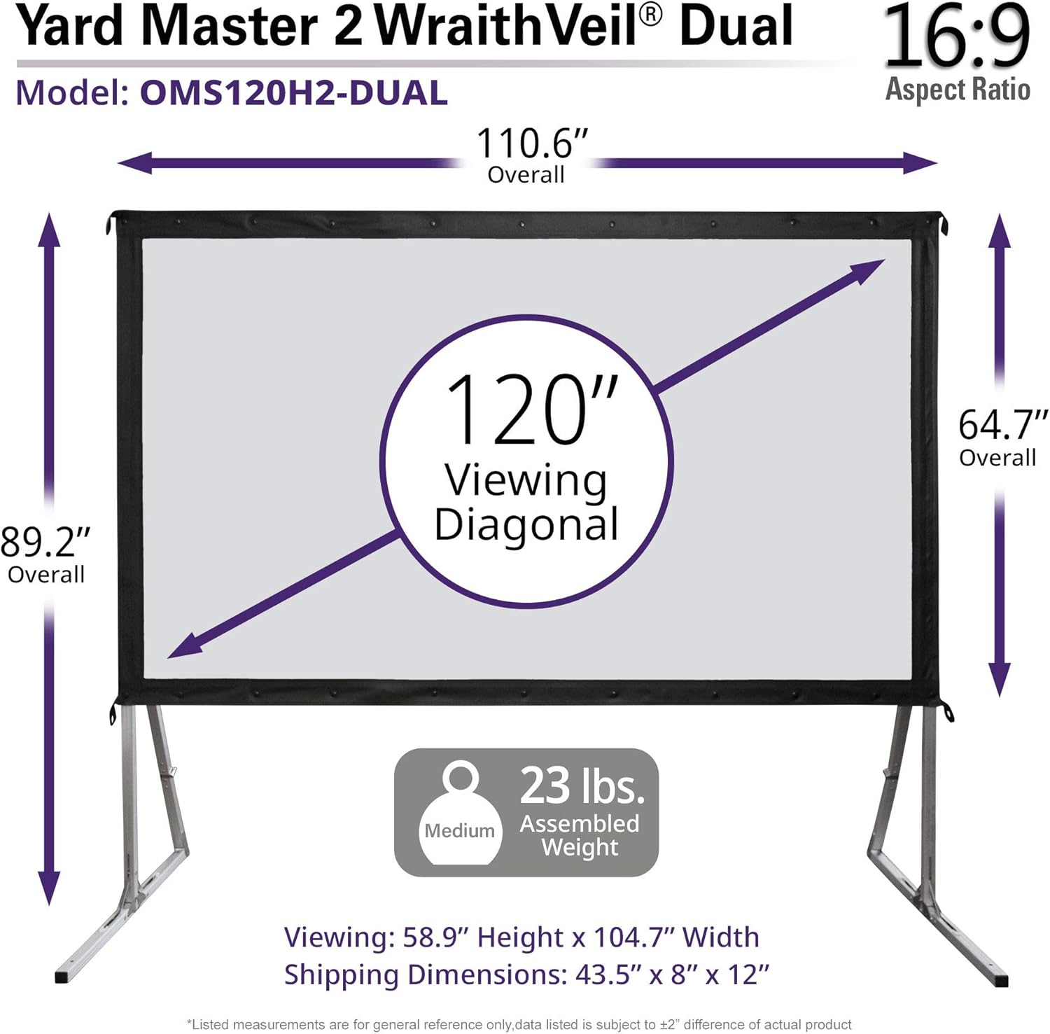 Elite Screens Yard Master 2 DUAL Projector Screen, 120-INCH 16:9, Front and Rear 4K/8K Ultra HD, Active 3D, HDR Ready Indoor and Outdoor Projection, OMS120H2-Dual |US Based Company 2-YEAR WARRANTY