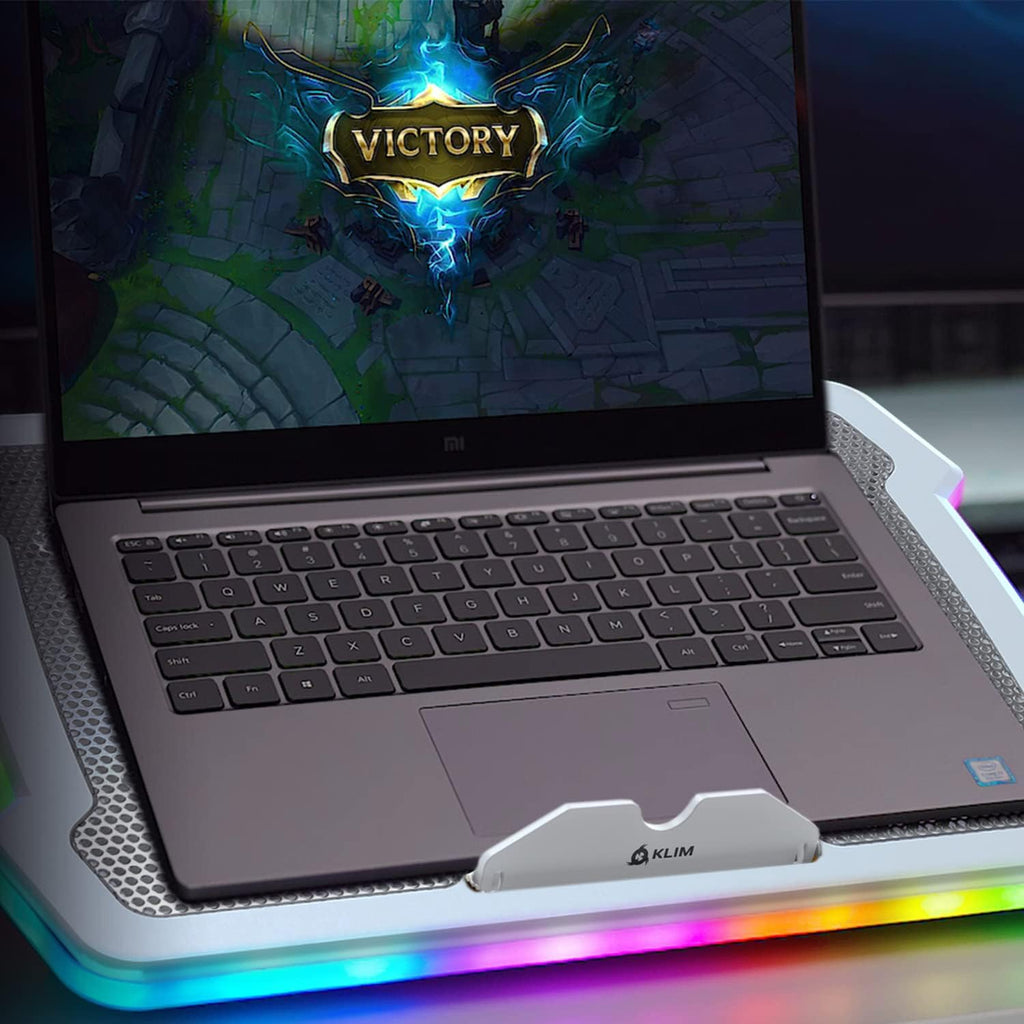 KLIM Ultimate + RGB Laptop Cooling Pad with LED Rim + New + Gaming Laptop Cooler + USB Powered Fan + Very Stable and Silent Laptop Stand + Compatible up to 17" + PC Mac PS5 PS4 Xbox One - White