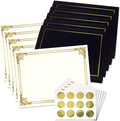 Ornate Empire Award Certificate Collection - Includes 25 Certificate Papers (White/Gold), 25 Heavy Linen Folders (Black/Gold), 25 Gold Foil Seals, Laser & Inkjet Printer Compatible