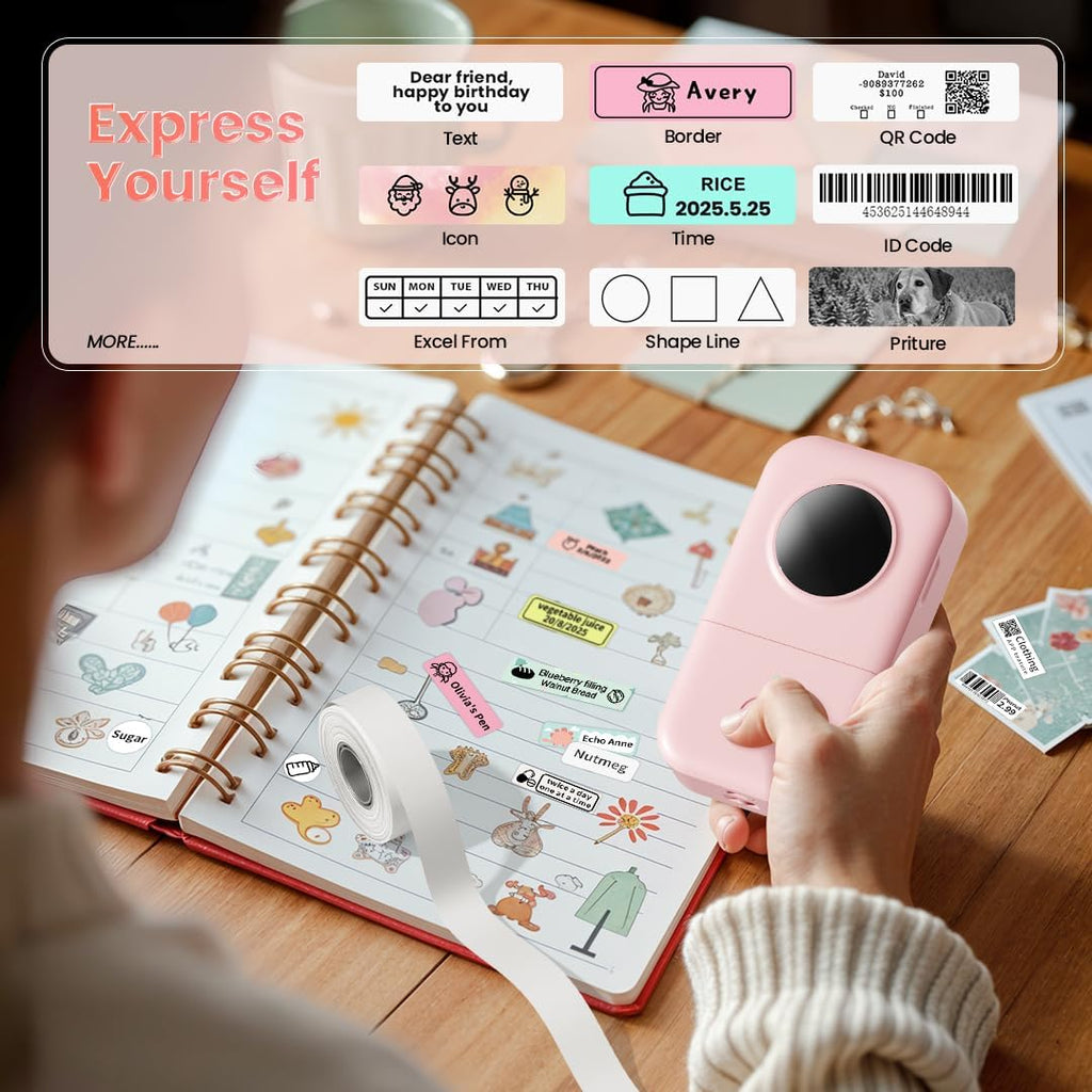 Phomemo D30 Label Maker Machine with 3 Tapes - White Clear Gold Labels, Portable Handheld Bluetooth Mini Label Maker Printer, Multiple Templates for Smartphone Thermal Small Label Printer Rechargeable