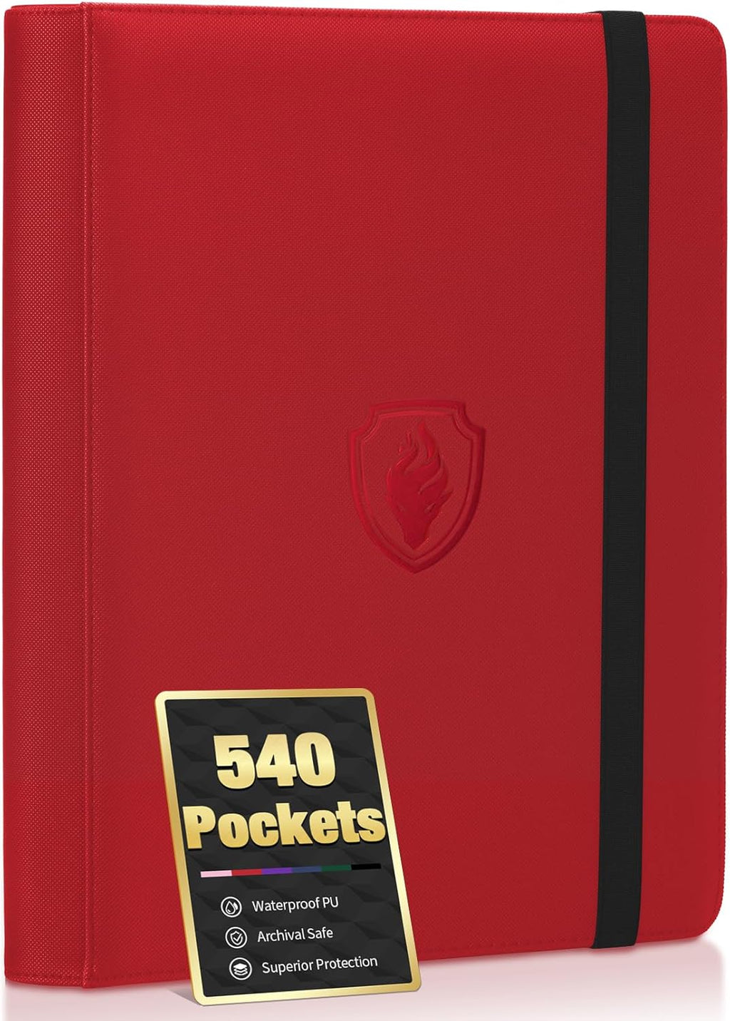 Premium 9 Pocket Card Binder for 540 Cards, Fabmaker PU Cover Trading Card Binder, Sturdy Card Collection Album, Sleek Card Holder Folders for YuGiOh, MTG, TCG, Game Cards & Sports Cards, Red